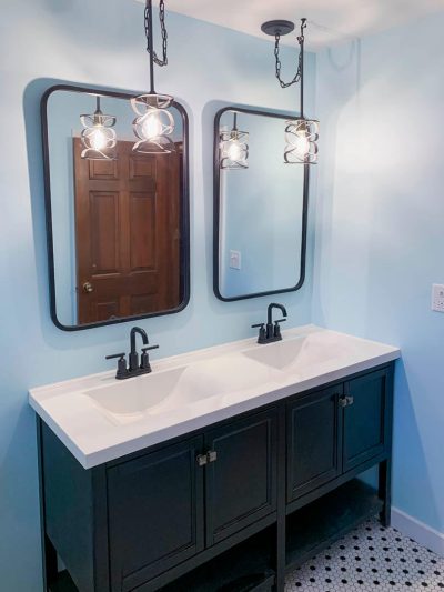 Photo of bathroom lighting and sink after installation